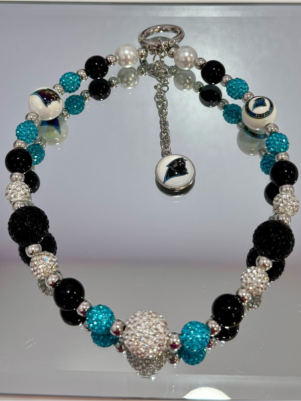 New Teal/Black Crystal Beads Phone Chain